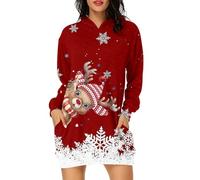 Robe Pull de Noël Tricot Chaud d'hiver avec Motifs, Sweat-shirt à capuche imprimé de Noël confortable pour saison automne hiver casual pour Fête de Noël Réunion Familiale Soirée Cinéma Cadeau Festif