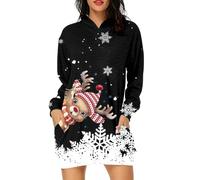 Robe Pull de Noël Tricot Chaud d'hiver avec Motifs, Sweat-shirt à capuche imprimé de Noël confortable pour saison automne hiver casual pour Fête de Noël Réunion Familiale Soirée Cinéma Cadeau Festif