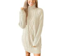 Robe Pull en à Manches Longues à col Rond et à la Mode pour Dames Robe Mi Longue (White, S)