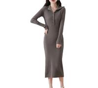 Robe pull en laine pour femme avec col montant et boutons, 1001, S