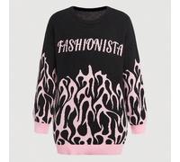 Robe pull en tricot noir à lettres flamboyantes de style Y2K pour jeunes filles, design contrasté rose et noir qui expose un look vibrant et à la mode. Convient pour les sorties d'automne et d'hiver,