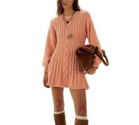 Robe-pull femme à manches longues, courte, automne, maille torsadée épaisse
