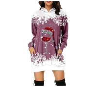 Robe Pull Femme Ample Pullover Tricot Robe de Noël Long, Robe longuee à capuche avec imprimé festif pour femmes confortable et stylée pour Fête de Noël Soirée Pyjama Weekend Relaxant Cadeau Chaud
