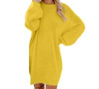 Robe Pull Femme Ample Robe Courte Col Rond - Pull Polaire sans Capuche Longueur Genou Couleur Unie Oversize Chandail Jupe Classique Doux Et Confortable à Manches Longues
