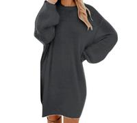 Robe Pull Femme Chic Décontractés Léger Mini Robe Tunique à Manche Longue Col Rond Chic et Élégant Couleur Unie Robe Femme Ado Fille Hiver Chaud Vetement Femme Solde,Gris,XXL,F27R