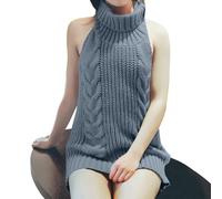 Robe Pull Femme Courte Pull sans Manches, Knit Sweater Mode Haut Col Ouvert Dos Hauts en Tricot Chandail Dossier Col Roulé Vitalité Sexy DéContracté Et Confortable
