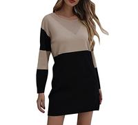 Robe Pull Femme Courte Robe DéContractéE Grande Taille, Pull Hiver Chaud Laine, Tricot Rayé ÉLéGant Tunique Mini Doux Et Confortable Contraste Mode Ample SoiréE