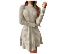 Robe Pull Femme Courte Robe Hiver Manche Longue, Knit Sweater Moulante Swing Mini Tunique DéContractéE Cocktail SoiréE Clubbing Col Rond Chic Sexy Doux Elegent