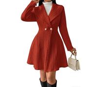 Robe Pull Femme en Maille Torsadée avec Boutons Col V Manches Longues Coupe