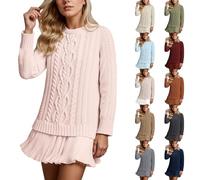Robe Pull Femme Hiver Chic Sexy, Pull Long Femme Grande Taille En Maille Torsadée, Robe Hiver Chic Et Elegant Manche Longue Plissées Patchwork Mini Robes Moulante Vêtements D'Hiver Chandail, S-3XL