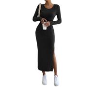 Robe Pull Femme Hiver Col Rond - Robe Tricot Femme Long Couleur Pure, Robes Slim Fit Décontractée Stretch - Pulls Vintage Convient pour Le Printemps, L'automne Et l'hiver Noir 5XL