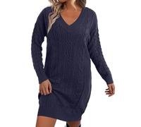 Robe Pull Femme Hiver Col V Pull Tricot Torsadé, Robe Courte DéContractéE à Manches Longues Tunique Ample Sweat Stretch Casual ÉLéGante Mini Dress Grande Taille