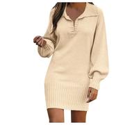 Robe Pull Femme Hiver Grande Taille Pull Polaire sans Capuche, Pull Hiver Chic Sexy Manche Longue Chic Et Elegant Mini Droite Tricot Couleur Unie Col V Pullover Sweat Moulante