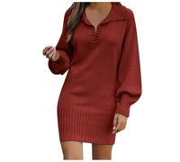 Robe Pull Femme Hiver Grande Taille Pull Polaire sans Capuche, Pull Hiver Chic Sexy Manche Longue Chic Et Elegant Mini Droite Tricot Couleur Unie Col V Pullover Sweat Moulante