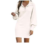 Robe Pull Femme Hiver Grande Taille Pull Polaire sans Capuche, Pull Hiver Chic Sexy Manche Longue Chic Et Elegant Mini Droite Tricot Couleur Unie Col V Pullover Sweat Moulante