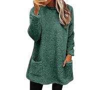 Robe Pull Femme Hiver Pas Cher Mini Robe AVCE Poches Robe Sweat Manche Longue Grande Taille Robe d'hiver Polaire Chaud Haut Décontractée Tunique Ample Élégant Sweatshirt Pullover