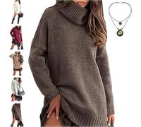Robe Pull Femme Hiver Robe Chic et Elegant à Col Haut Tricoté Mi-Longue Robes Chaud à Manches Longues Elástique Pull Femme Slim Fit Couleur Unie Doux Automne Hiver vert blanc cassé vin rouge m l xl xs