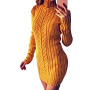 Robe Pull Femme Long Pulls Maille Longue Femmes Robe-Pull Pull-Over Tricoté Femme Chaud Epais Pull Over Tricot Jacquard Torsade Manche Longue Col Haut Femme Casual Pullover Jumper Automne Jaune S