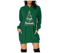 Robe Pull Femme Mignon Imprimer de Noël Pull de Fête, Sweat-shirt Femme Manches Longues Pull-over Capuche Poche Automne Hiver Noël Imprimé Casual pour Fête de Noël, Dîner en Famille, Cadeau Noël