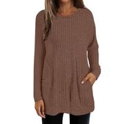 Robe pull légère pour femme avec poche col rond à manches longues hauts chauds en tricot décontracté fin ourlet incurvé tunique haut long à porter avec des leggings