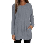 Robe pull légère pour femme avec poche col rond à manches longues hauts chauds en tricot décontracté fin ourlet incurvé tunique haut long à porter avec des leggings