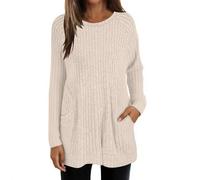 Robe pull légère pour femme avec poche col rond à manches longues hauts chauds en tricot décontracté fin ourlet incurvé tunique haut long à porter avec des leggings