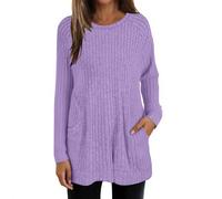Robe pull légère pour femme avec poche col rond à manches longues hauts chauds en tricot décontracté fin ourlet incurvé tunique haut long à porter avec des leggings
