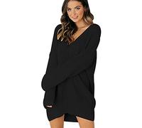 Robe Pull Long Col V Sweater Grosse Maille Pullover Oversize Chandail Femme Gros Pull Tunique Tricot Torsade Ample Large Hiver Pull-Over Tricoté Grande Taille Chaud Noir 3XL