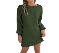 Robe Pull Longue Courte Femme Hiver, Coupe Slim Décontracté Grande Taille Respirant Tricoté Confortable Col Rond Elástique Léger Extensible Casual Doux Tunique Basique Manches Longues Pour Fête Bureau