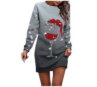 Robe Pull Longue Femme Grande Taille Pour Noël - Moche Deguise Toi Mere Noël - Robe De Soiree Rose Poudré - Jupe Hiver Chic et Elegant Manche Longue