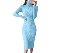 Robe Pull Longue Femme Hiver Pull A Col Roulé, Pull Tricot Torsadé Portefeuille Torsadé Coupe AjustéE Hepburn Au Genou EléGante Pullover Chaud TempéRament Et Amincissement