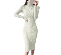 Robe Pull Longue Femme Hiver Pull A Col Roulé, Robe DéContractéE Grande Taille Midi TricotéS Chaude Pullover Gros CâBle Tricot Tenue Couleur Unie avec Fente Chic