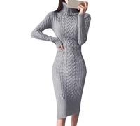 Robe Pull Longue Femme Hiver Pull A Col Roulé, Robe DéContractéE Grande Taille Midi TricotéS Chaude Pullover Gros CâBle Tricot Tenue Couleur Unie avec Fente Chic