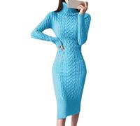 Robe Pull Longue Femme Hiver Pull A Col Roulé, Robe DéContractéE Grande Taille Midi TricotéS Chaude Pullover Gros CâBle Tricot Tenue Couleur Unie avec Fente Chic