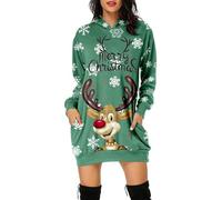 Robe Pull Mignon Imprimer de Noël Pull de Fête, Sweat à capuche Noël confortable manches longues avec poches mi-longue cadeau fêtes pour Fête de Noël Dîner Festif Soirée Pyjama Cadeau Tendresse