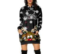 Robe Pull Mignon Imprimer de Noël Pull de Fête, Sweat à capuche Noël confortable manches longues avec poches mi-longue cadeau fêtes pour Fête de Noël Dîner Festif Soirée Pyjama Cadeau Tendresse