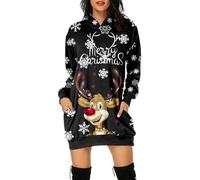 Robe Pull Mignon Imprimer de Noël Pull de Fête, Sweat à capuche Noël confortable manches longues avec poches mi-longue cadeau fêtes pour Fête de Noël Dîner Festif Soirée Pyjama Cadeau Tendresse