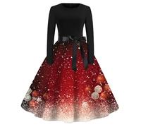 Robe Pull Noel Femme Chic,Robe De Thé Classique FéMinin pour NoëL Manches Longues Col Rond avec Ceinture éLéGante Tenue De Cocktail SoiréE