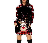 Robe Pull Noel Femme Pull Long de Noël Femme Moche Sweat à Capuche Christmas Hoodie Robe-Pull Sweat Robe de Noel Femme Drole Rigolo Sweatshirt Pullover Noel Pulls de Noël Femme Grande Taille XXL