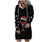 Robe Pull Noel Sweat a Capuche Femme, Femme Automne Hiver Chaud Oversized Festival Pulls Christmas Motif Grande Taille Manches Longues De Impression avec Poches Robes Midi Confortable Et Douce