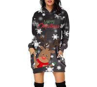 Robe Pull Noel Sweat Robes Hiver Sweatshirt Manche Longue, Sweat-shirt à capuche pours manches longues vêtement confortable avec poche pour Fête de Noël Dîner Festif Soirée Pyjama Cadeau Tendresse