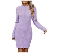 Robe Pull pour Femme Courte Hiver, Tunique Basique Grande Taille Col Rond Confortable Coupe Slim Elástique Chaud Manches Longues Léger Respirant Casual Doux Extensible Décontracté Bureau Fête