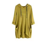 Robe pull pour femme - Sweat à capuche léger à manches longues - Style décontracté - Tunique ample avec poche - Robe à manches longues 2024, jaune, M