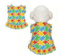 Robe Puzzle Respirante pour Chien, idéale pour la Sensibilisation à l'Autisme, avec Manches à Volants, Taille Moyenne. Parfaite pour Une séance Photo ou Une fête.
