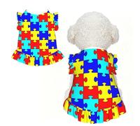 Robe Puzzle Respirante pour Chien, idéale pour la Sensibilisation à l'Autisme, avec Manches à Volants, Taille Moyenne. Parfaite pour Une séance Photo ou Une fête.