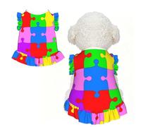 Robe Puzzle Respirante pour Chien, Motif Sensibilisation à l'Autisme, Manches à Volants, idéale pour Une séance Photo ou Une fête (Taille XS).