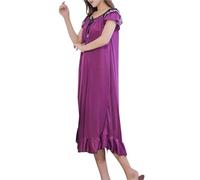 Robe Pyjama en Satin for Femmes, Tenue de Salon à Lacets, Manches Courtes, Fine, Ourlet à Volants, for l'été pour Femme(Dark Purple,XL)
