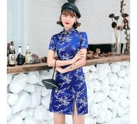 Robe Qipao chinoise à manches courtes en brocart de soie (#1 M)