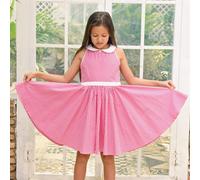 Robe qui tourne été à carreaux vichy et col claudine hepburn rose foncé blanc 2/3A