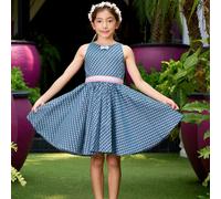 Robe qui tourne été palmiers hepburn bleu foncé 13/14A